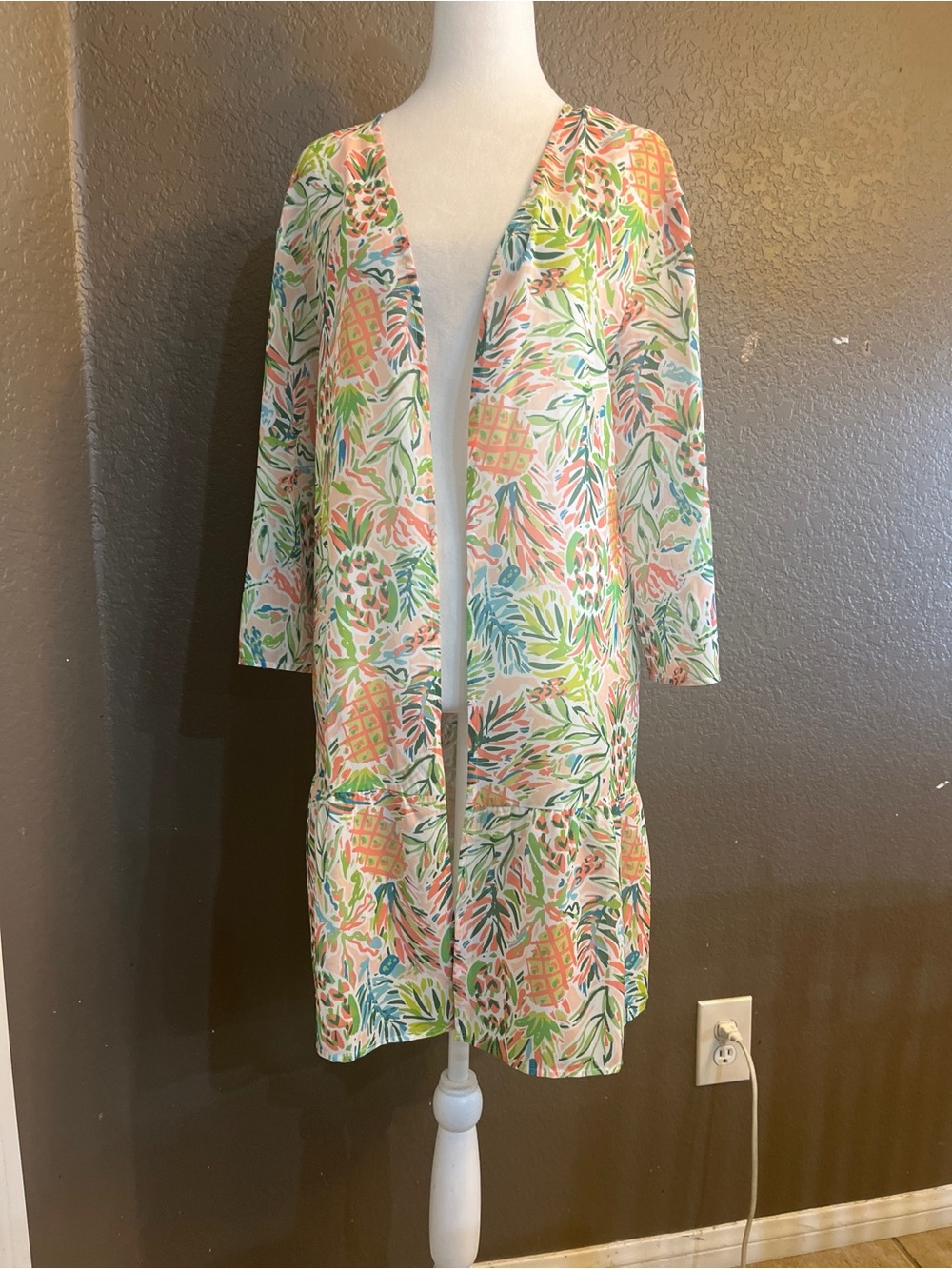 Charlie Paige Tropical Print Swim Cover-Up in Coral, Green & Blue